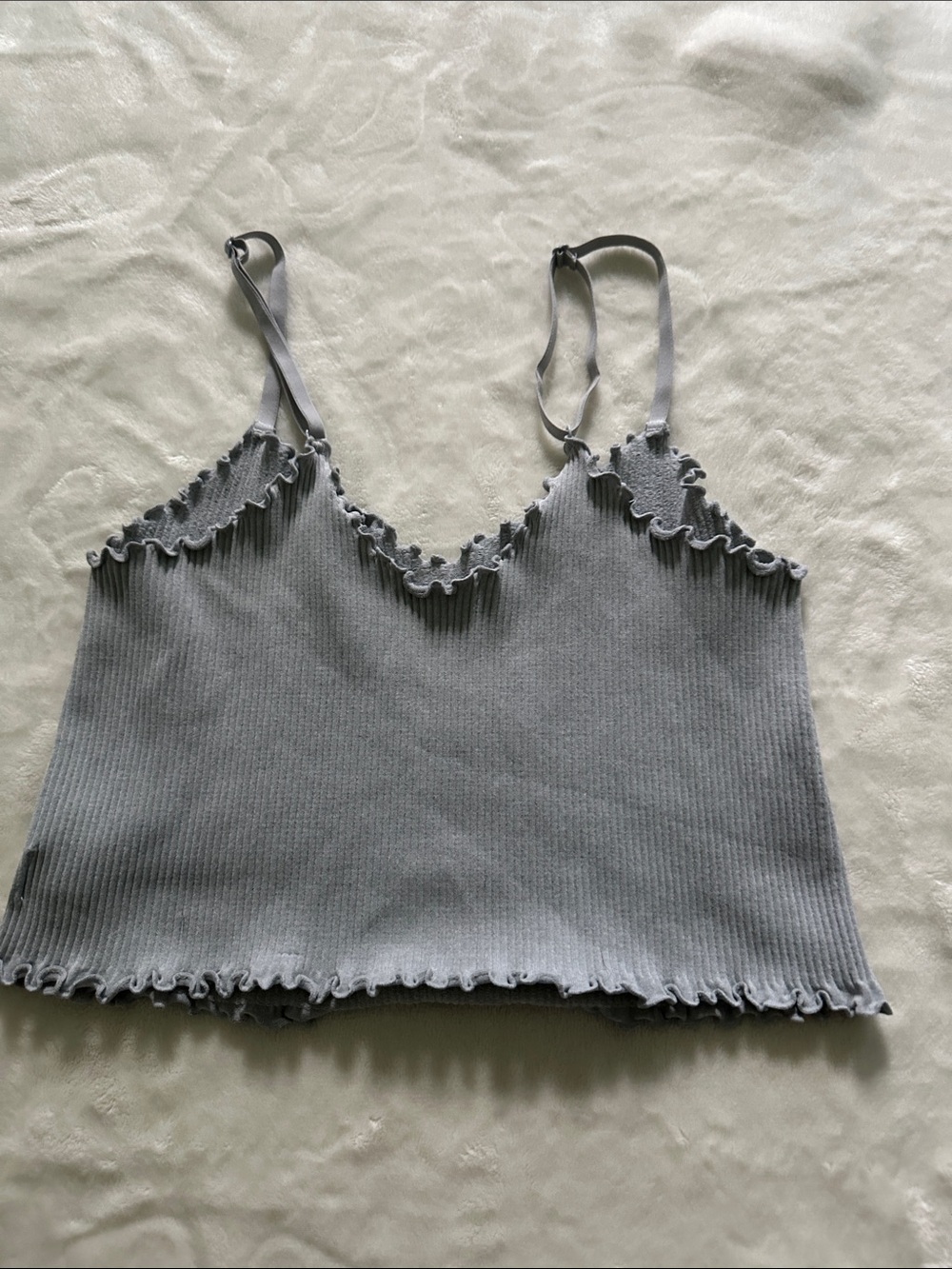 aerie Light Gray Ribbed Ruffle-Edge Cami - Picture 2 of 6